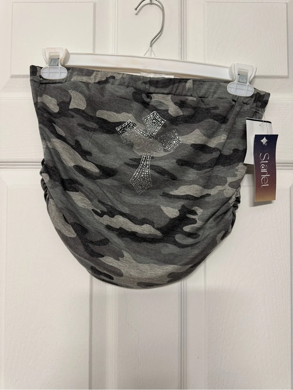 Y2K Gray TUBE Top with Rhinestone Cross